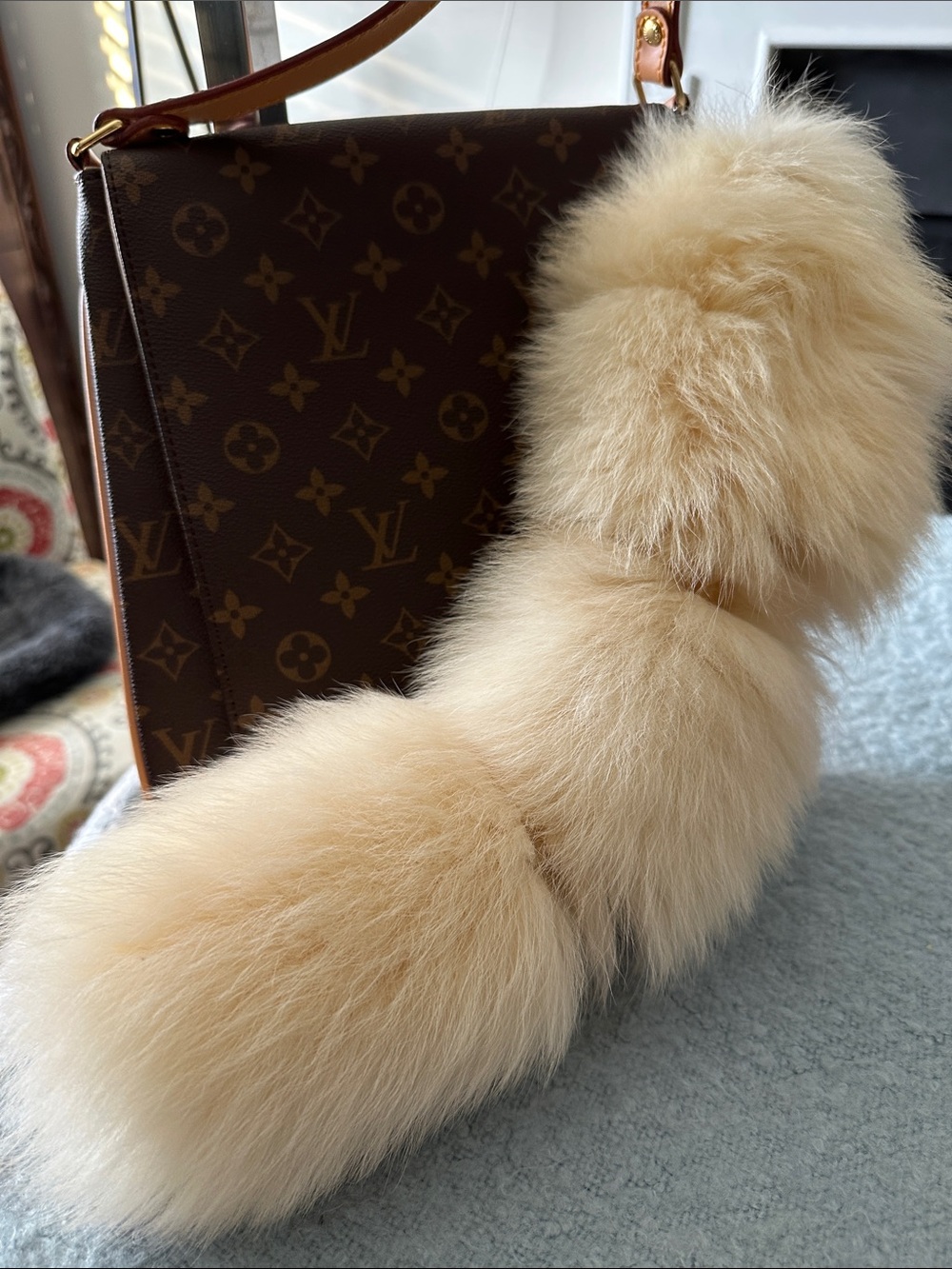 Genuine Fox Fur bag charm or key chain - long